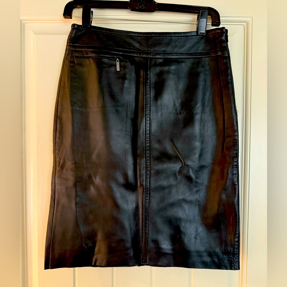 BCBG Black Leather Skirt, Size 0